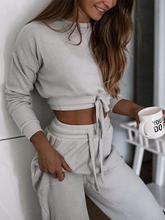 Load image into Gallery viewer, Pure Color Casual Warm Lace-Up Waist Long-Sleeved Sweater Suit