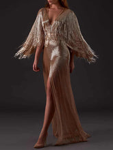 Load image into Gallery viewer, Sexy Tassel Slim Evening Maxi Dress