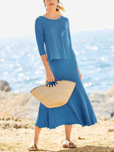 Load image into Gallery viewer, Simple Casual Loose Round Neck Half Sleeve Top Skirt Comfortable Knitted Suit