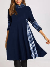 Load image into Gallery viewer, Solid Color Plaid Stitching Wide Hem Dress