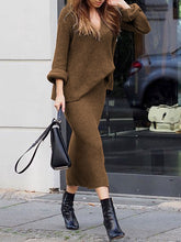 Load image into Gallery viewer, Fashion Casual V-neck Solid Color Long Sleeve Two-piece Suit