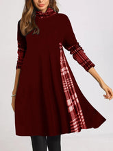 Load image into Gallery viewer, Solid Color Plaid Stitching Wide Hem Dress