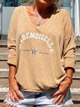 Load image into Gallery viewer, Casual Loose V-neck Solid Color Printing Long-sleeved Top