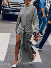 Load image into Gallery viewer, Pure Color Knitted Split Casual Maxi Dress