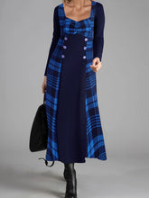 Load image into Gallery viewer, Elegant Button Plaid Square Collar Dress