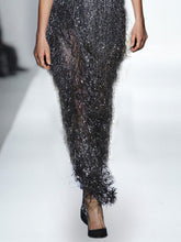 Load image into Gallery viewer, Pure Color Sexy Tassel Long Sleeve Slim Maxi Dress