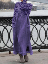 Load image into Gallery viewer, Autumn And Winter Leopard Stitching Round Neck Cotton Loose Dress