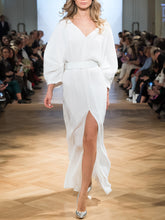 Load image into Gallery viewer, Pure Color Long Sleeve Split Maxi Dress