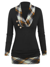 Load image into Gallery viewer, Solid Color Plaid Collar V-neck Long-sleeved Stitching Top