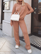 Load image into Gallery viewer, Pure Color High Neck Long Sleeve Knitted Casual Two-piece Suit