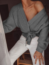 Load image into Gallery viewer, Fashion Knitted Solid Color Lace Up Casual Sweater