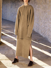 Load image into Gallery viewer, Fashion Solid Color Hooded Knitted Casual Two-piece Suit