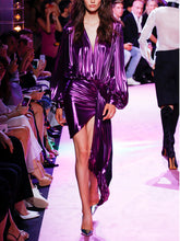 Load image into Gallery viewer, Fashion V-neck Long Sleeve Glossy Evening Dress