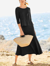 Load image into Gallery viewer, Simple Casual Loose Round Neck Half Sleeve Top Skirt Comfortable Knitted Suit