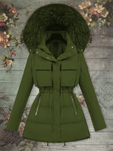 Load image into Gallery viewer, Furry Hat Zipper Women's Coat with Pockets