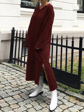 Load image into Gallery viewer, V Neck Side Slit Sweater Dress