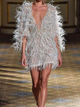 Load image into Gallery viewer, Sexy V-neck Feather Mini Dress