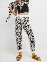Load image into Gallery viewer, Leopard Print Casual Home Hooded Women'S Knitted Suit