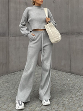 Load image into Gallery viewer, High Neck Lantern Sleeve Knit Two-piece Suit with Pockets