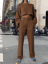 Load image into Gallery viewer, Turtleneck Round Neck Casual Solid Color Short Two-piece Women's Suit