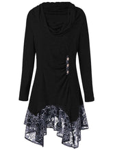 Load image into Gallery viewer, Button Printing Hem Lace Tunic Dress