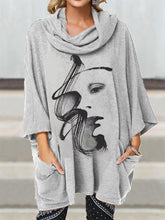 Load image into Gallery viewer, Casual Turtleneck Mid-length Sleeve Face Print Shirts Tops