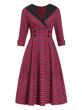 Load image into Gallery viewer, Fashionable Plaid V-neck Long Sleeve Dress