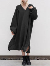 Load image into Gallery viewer, Fashion Loose Solid Color V-neck Lantern Sleeve Casual Dress