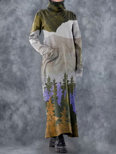 Load image into Gallery viewer, Pine Forest Turtleneck Long Casual Dress with Pockets