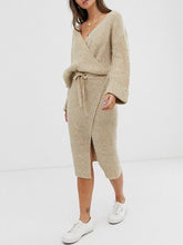 Load image into Gallery viewer, Women's Fashion V-neck Skirt Knit Two-piece Suit