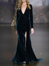 Load image into Gallery viewer, Fashion Long-sleeved Velvet Elegant Evening Dress