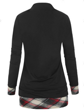 Load image into Gallery viewer, Solid Color Plaid Collar V-neck Long-sleeved Stitching Top