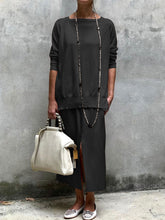 Load image into Gallery viewer, Casual Loose Round Neck Long Sleeve Solid Color Two-piece Suit