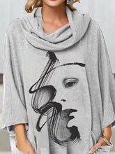 Load image into Gallery viewer, Casual Turtleneck Mid-length Sleeve Face Print Shirts Tops