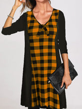 Load image into Gallery viewer, Retro Casual Loose V Neck Long Sleeved Plaid Dress