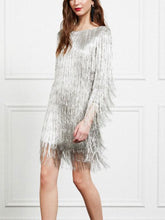 Load image into Gallery viewer, Fashion Solid Color Round Neck Fringed Evening Dress