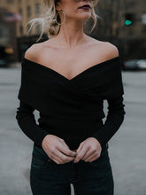 Load image into Gallery viewer, Solid Color V-Neck Off-Shoulder Knitted Sweater