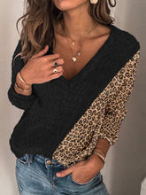 Load image into Gallery viewer, Fashion V-neck Casual Long-sleeved Leopard Print Stitching Sweater
