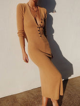 Load image into Gallery viewer, Fashion Casual Long Sleeve Solid Color V-neck Dress