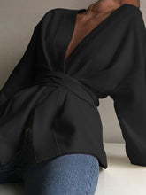 Load image into Gallery viewer, Fashion Casual V-neck Solid Color Long-sleeved Top