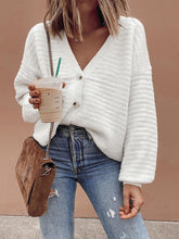 Load image into Gallery viewer, Lantern Sleeve V-Neck Button Sweater
