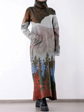Load image into Gallery viewer, Pine Forest Turtleneck Long Casual Dress with Pockets