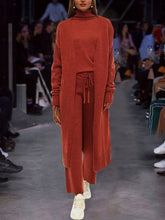 Load image into Gallery viewer, Women's High Neck Solid Color Long Sleeve Knitted Three-piece Suit