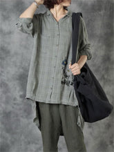Load image into Gallery viewer, Retro Literary And Casual Check Print Blouse