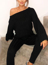 Load image into Gallery viewer, Knit Slash Neck Lounge Pants Set