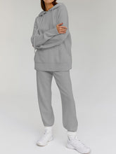 Load image into Gallery viewer, Drawstring Hood Knitted Two-Piece Suit