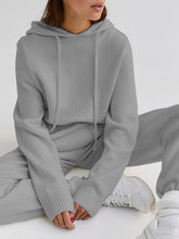 Load image into Gallery viewer, Drawstring Hood Knitted Two-Piece Suit