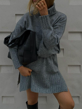 Load image into Gallery viewer, Fashion Solid Color Turtleneck Knitted Sweater Mini Dress