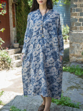 Load image into Gallery viewer, Bohemian Print Loose Long Sleeve Midi Dress