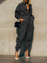 Load image into Gallery viewer, Fashion Lapel Button Drawstring High Waist Casual Jumpsuit